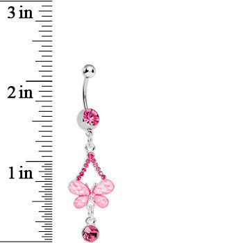 Pink Gem Heavenly Butterfly Double Drop Belly Ring