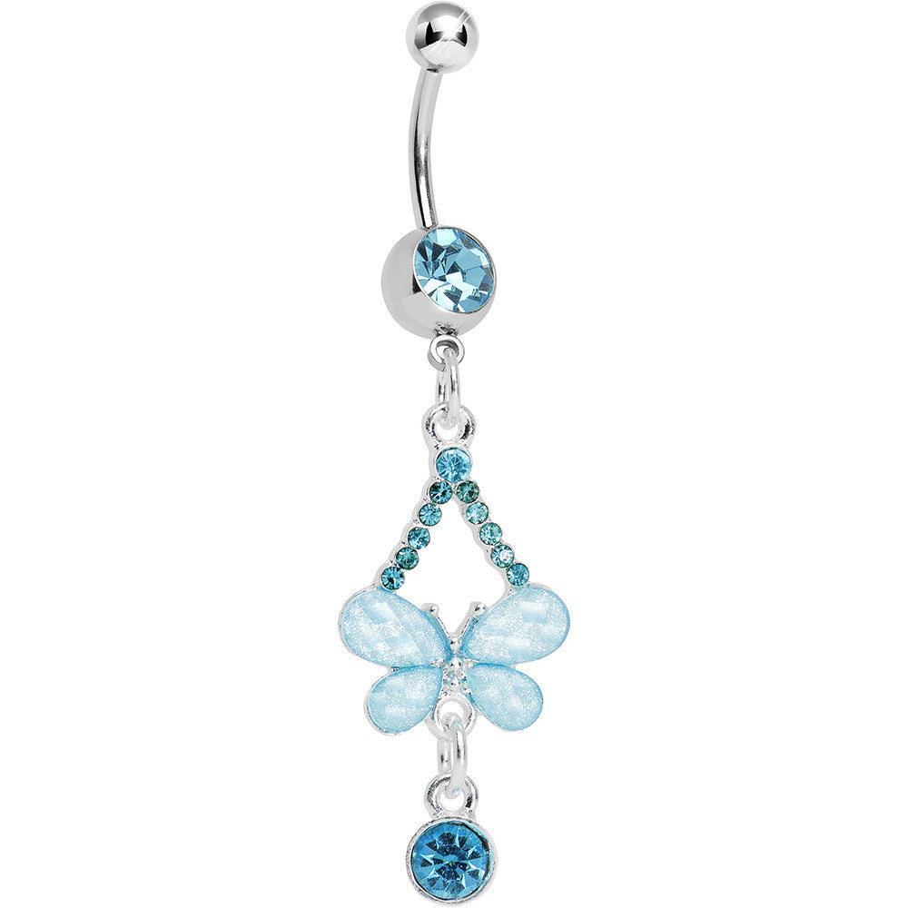 Aqua Gem Heavenly Butterfly Double Drop Belly Ring