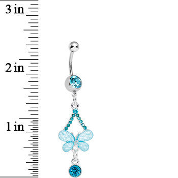 Aqua Gem Heavenly Butterfly Double Drop Belly Ring