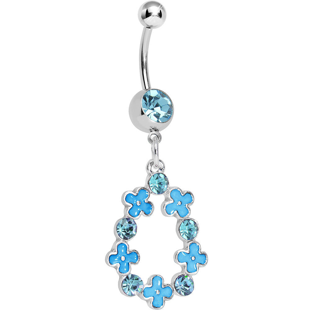 Aqua Gem Hugs and Kisses Dangle Belly Ring