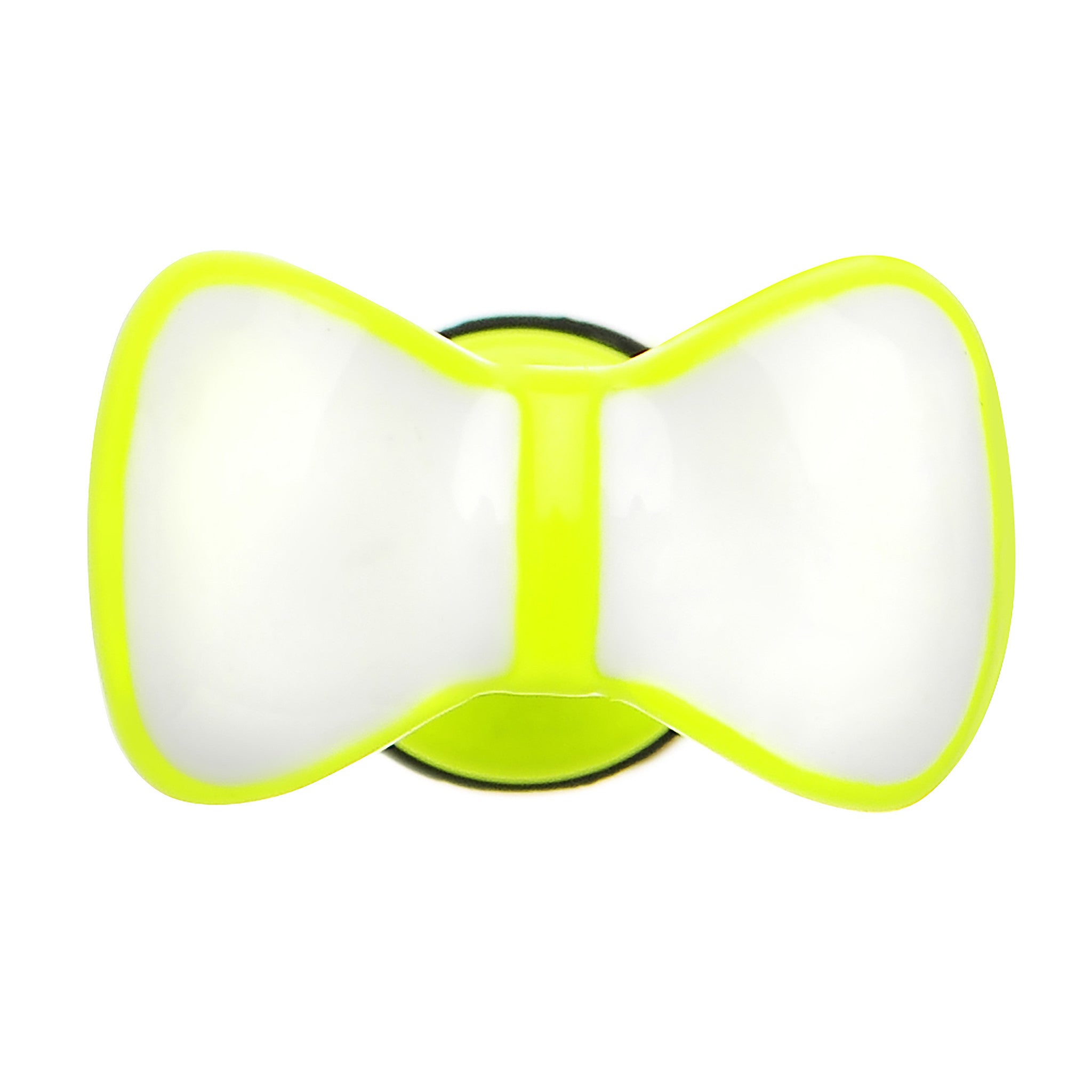 White on Light Green Neon Enamel Bow Tie Cheater Plug