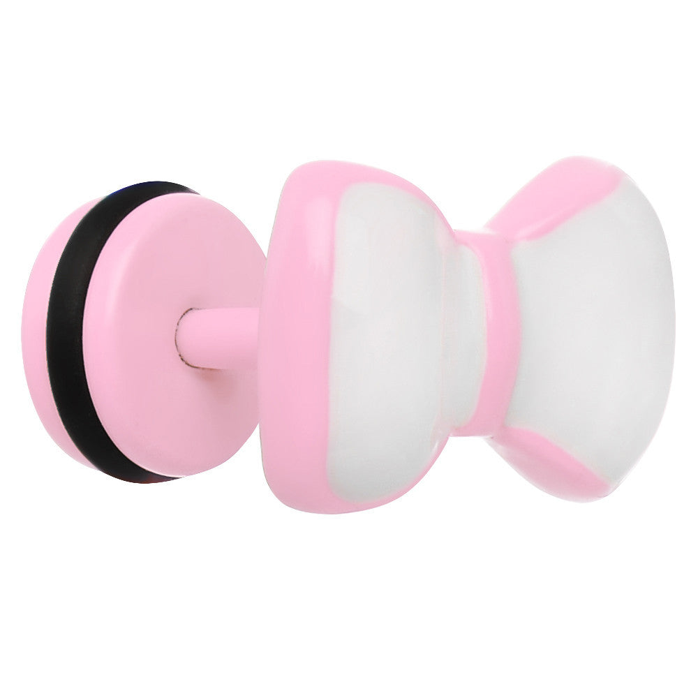 White on Pink Enamel Bow Tie Cheater Plug