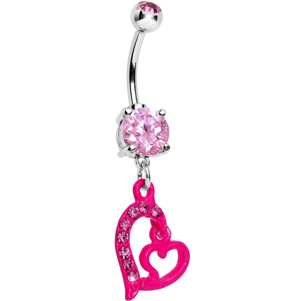 Pink Gem Neon Melded Mini Heart Dangle Belly Ring