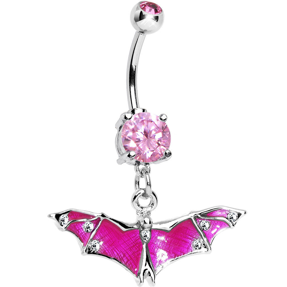 Pink Gem Neon Flying Bat Dangle Belly Ring