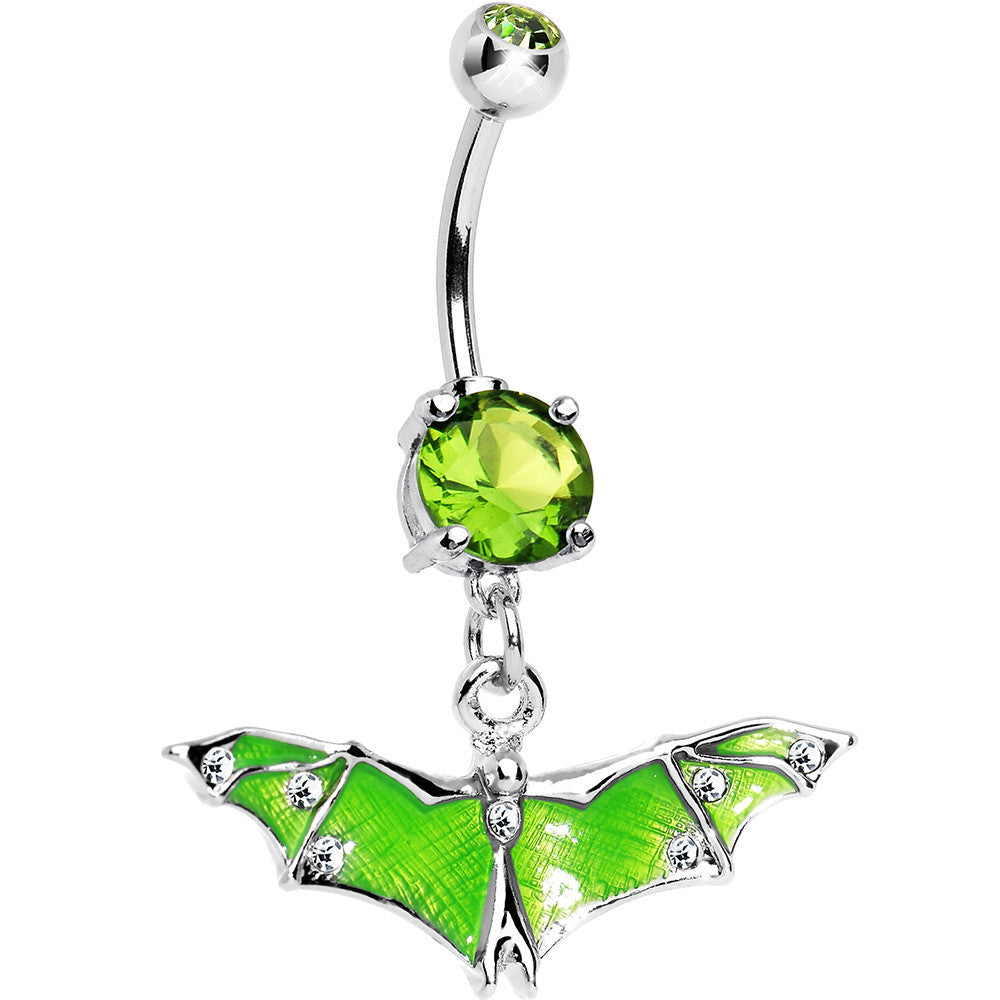 Green Gem Neon Flying Bat Dangle Belly Ring