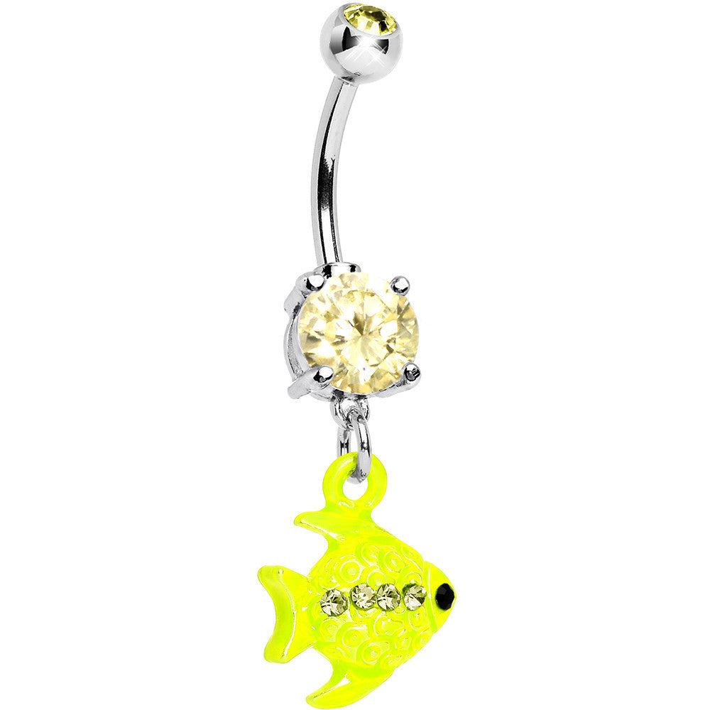 Yellow Gem Neon Angel Fish Dangle Belly Ring