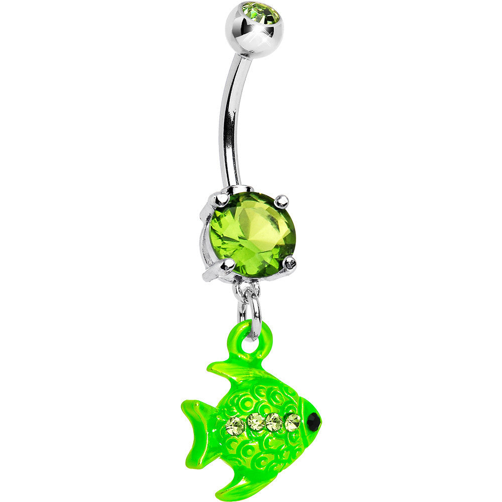 Green Gem Neon Angel Fish Dangle Belly Ring