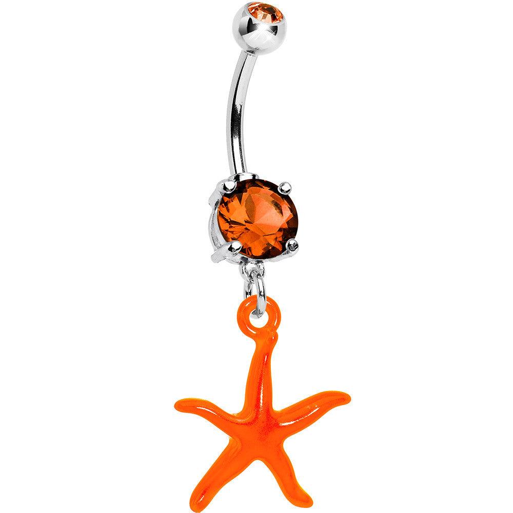 Orange Gem Neon Super Starfish Dangle Belly Ring