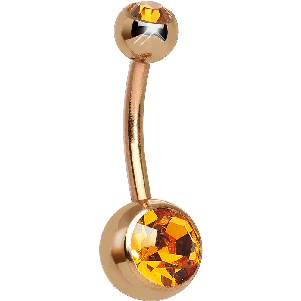 Topaz Yellow CZ Rose Gold Plated Belly Ring