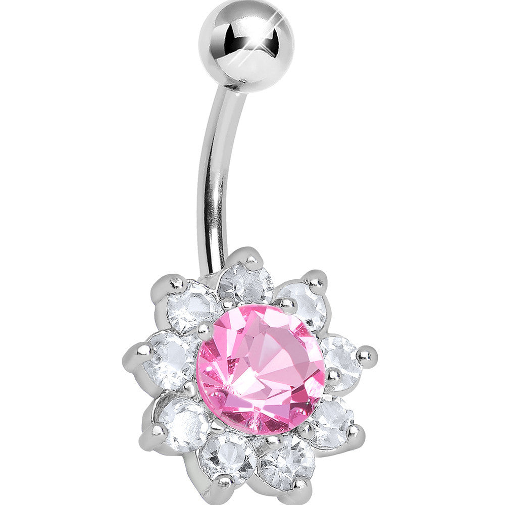 Pink and Crystalline Royal Gem Flower Belly Ring