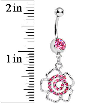 Pink Gem Hollow Spiral Flower Dangle Belly Ring