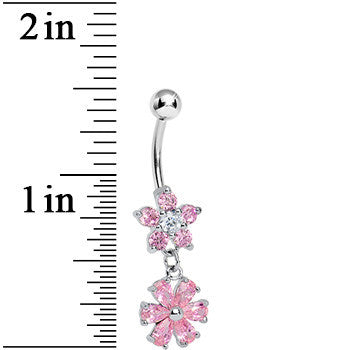 Pink Gem Twice as Nice Flower Dangle Belly Ring