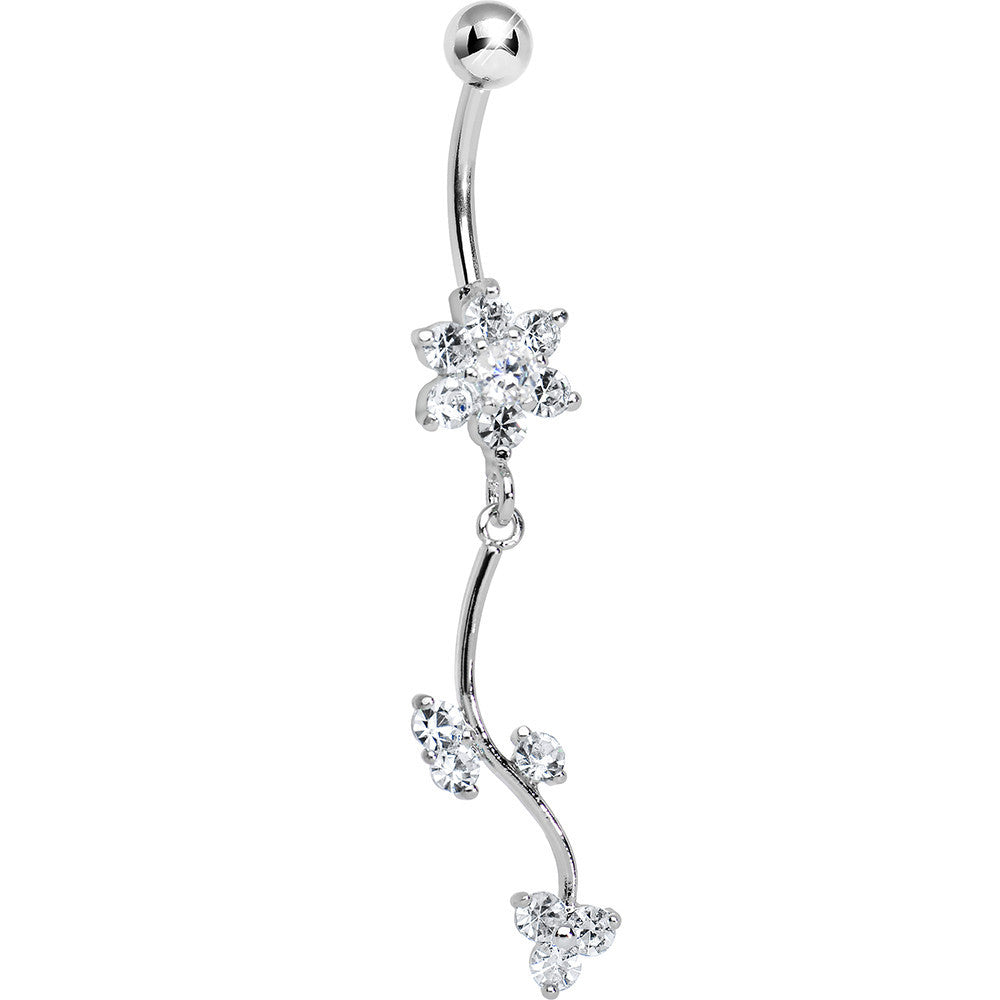 Crystalline Gem Trailing Vine and Flower Dangle Belly Ring