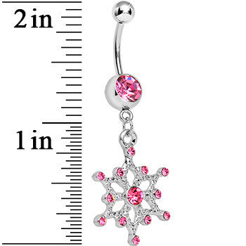 Pink Gem Winter Daydream Snowflake Dangle Belly Ring