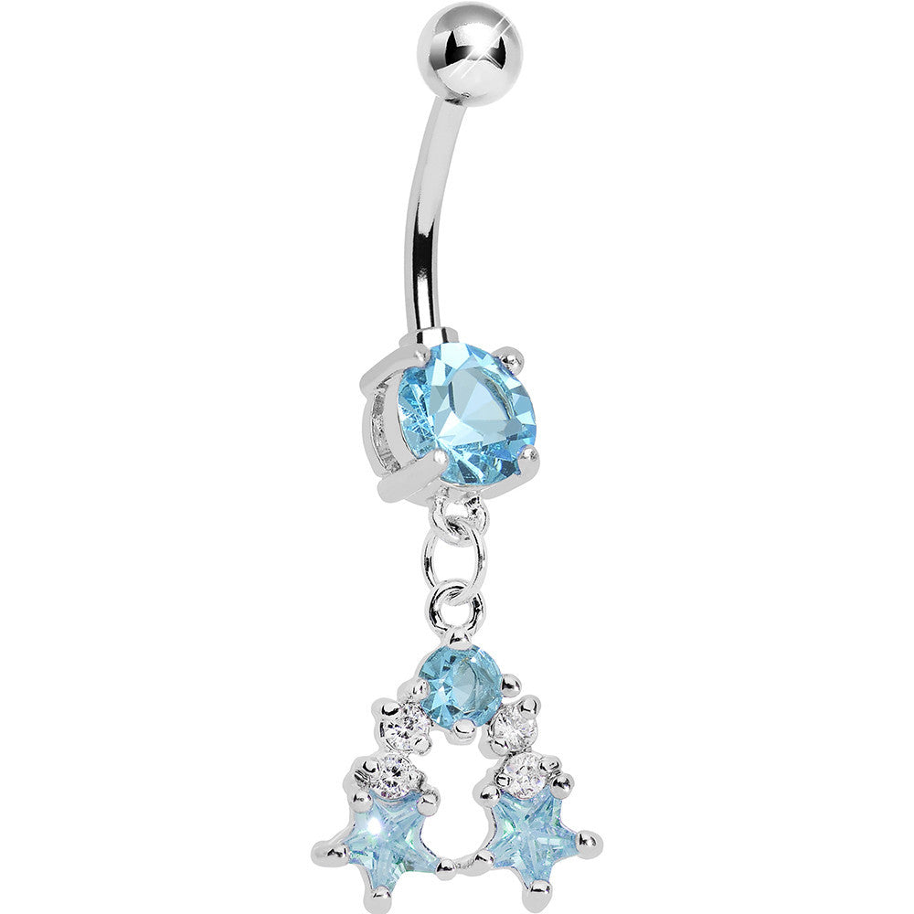 Aqua Gem Twin Stars Dangle Belly ring