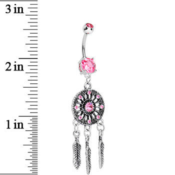 Pink Gem Mystical Black Dreamcatcher Dangle Belly Ring