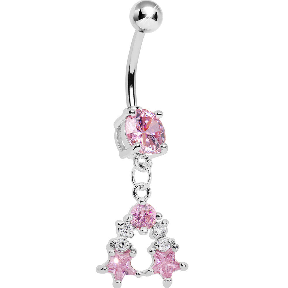 Pink Gem Twin Stars Dangle Belly Ring