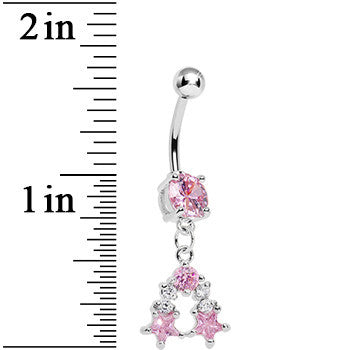 Pink Gem Twin Stars Dangle Belly Ring