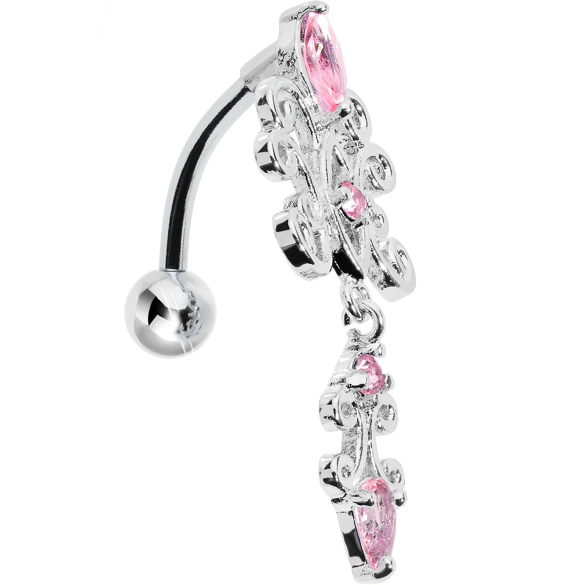 Top Mount Pink Gem Silvery Symmetry Dangle Belly Ring