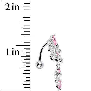 Top Mount Pink Gem Silvery Symmetry Dangle Belly Ring