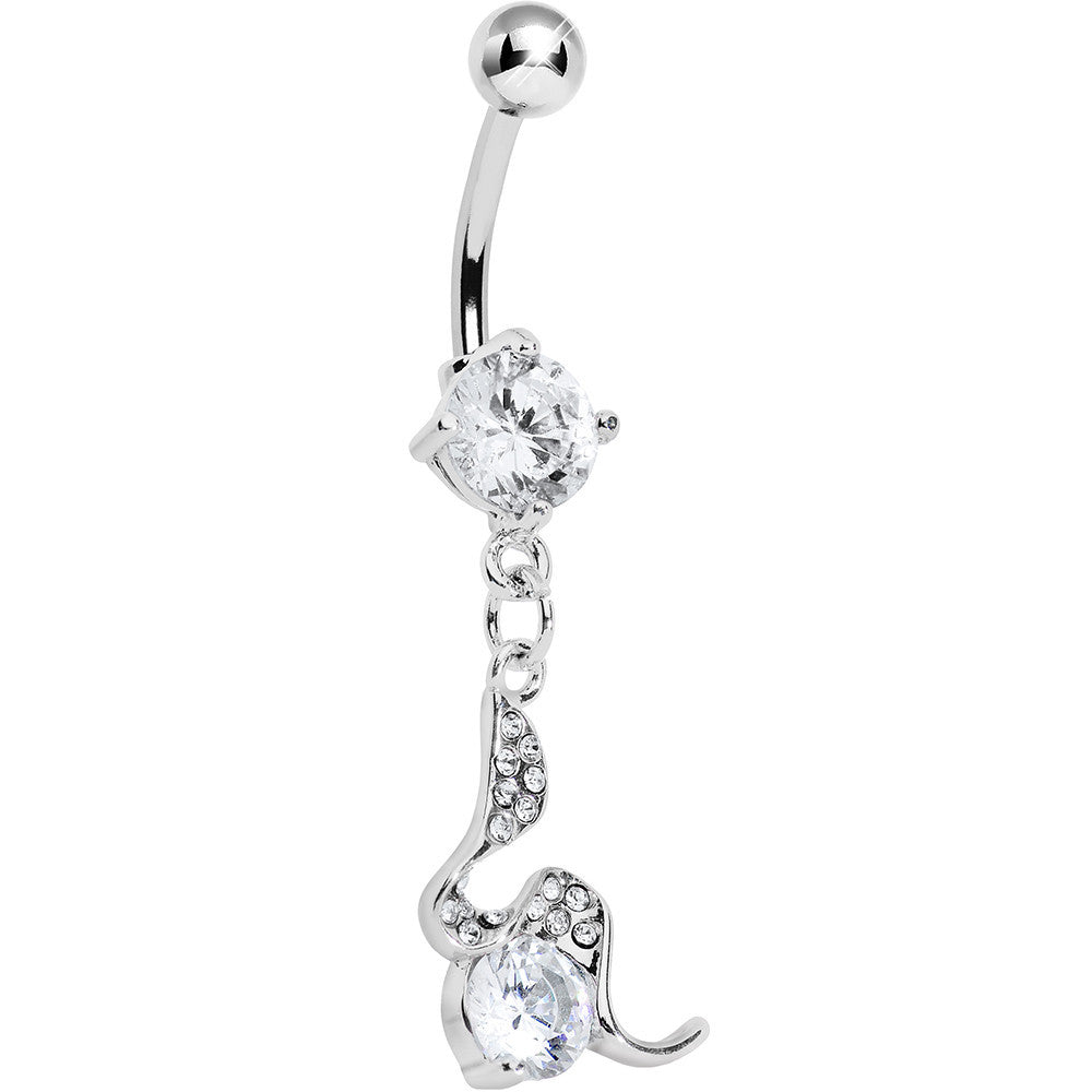 Clear Gem Squiggly Serpent Gem Dangle Belly Ring