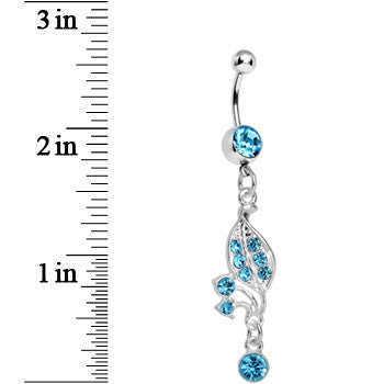 Aqua Gem Sprouting Petals Flower Dangle Belly Ring