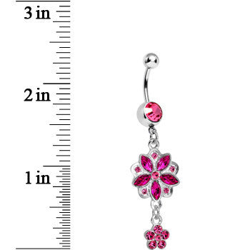 Pink Gem Child of Flower Double Dangle Belly Ring