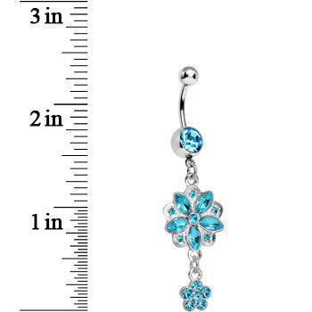 Aqua Gem Child of Flower Double Dangle Belly Ring