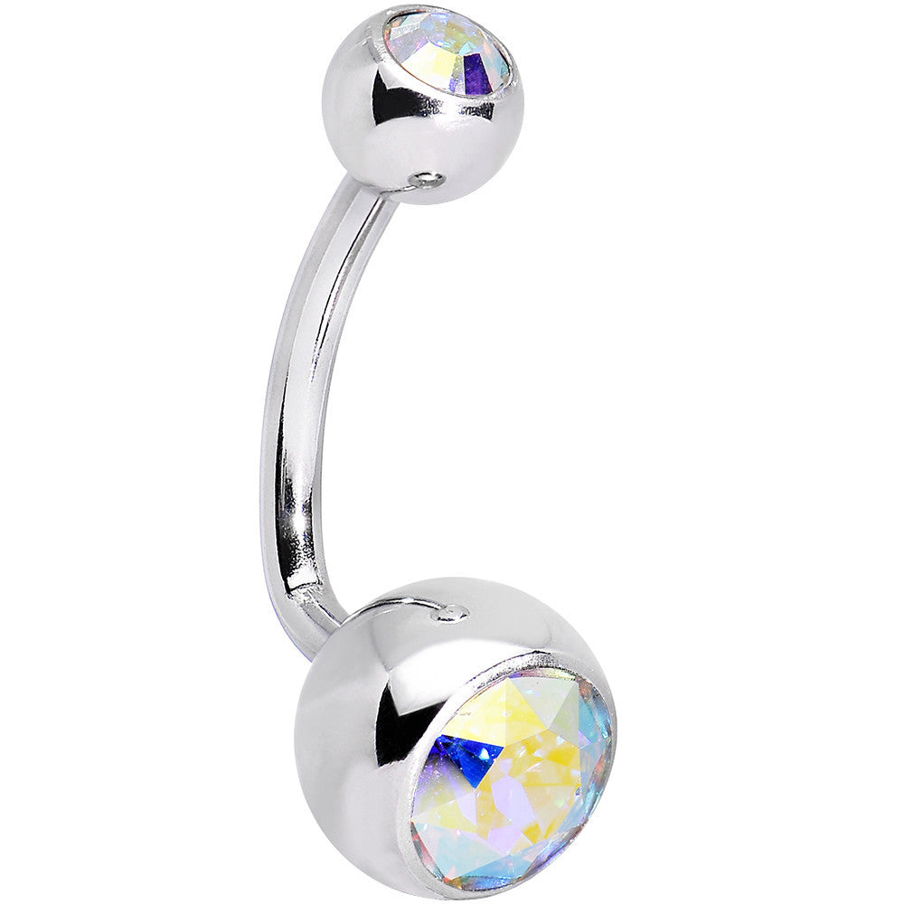 Double Aurora J-Curve Belly Ring Created with Crystals