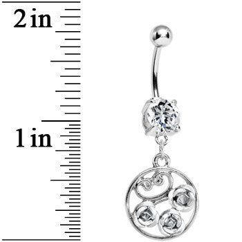 Clear CZ Triple Rose Flower Hoop Charm Dangle Belly Ring