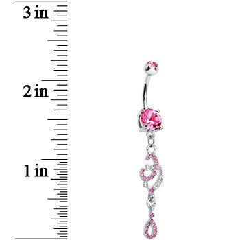 Pink Gem Double the Luck Horseshoe Teardrop Belly Ring