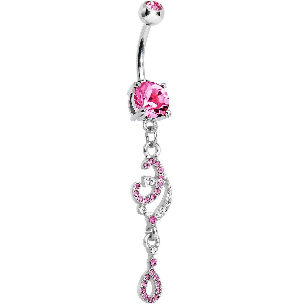 Pink Gem Double the Luck Horseshoe Teardrop Belly Ring