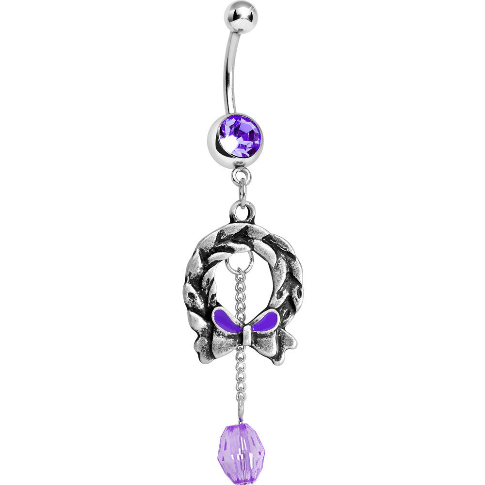 Purple Gem Antique Wreath with Bead Chain Drop Dangle Belly Ring