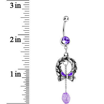 Purple Gem Antique Wreath with Bead Chain Drop Dangle Belly Ring