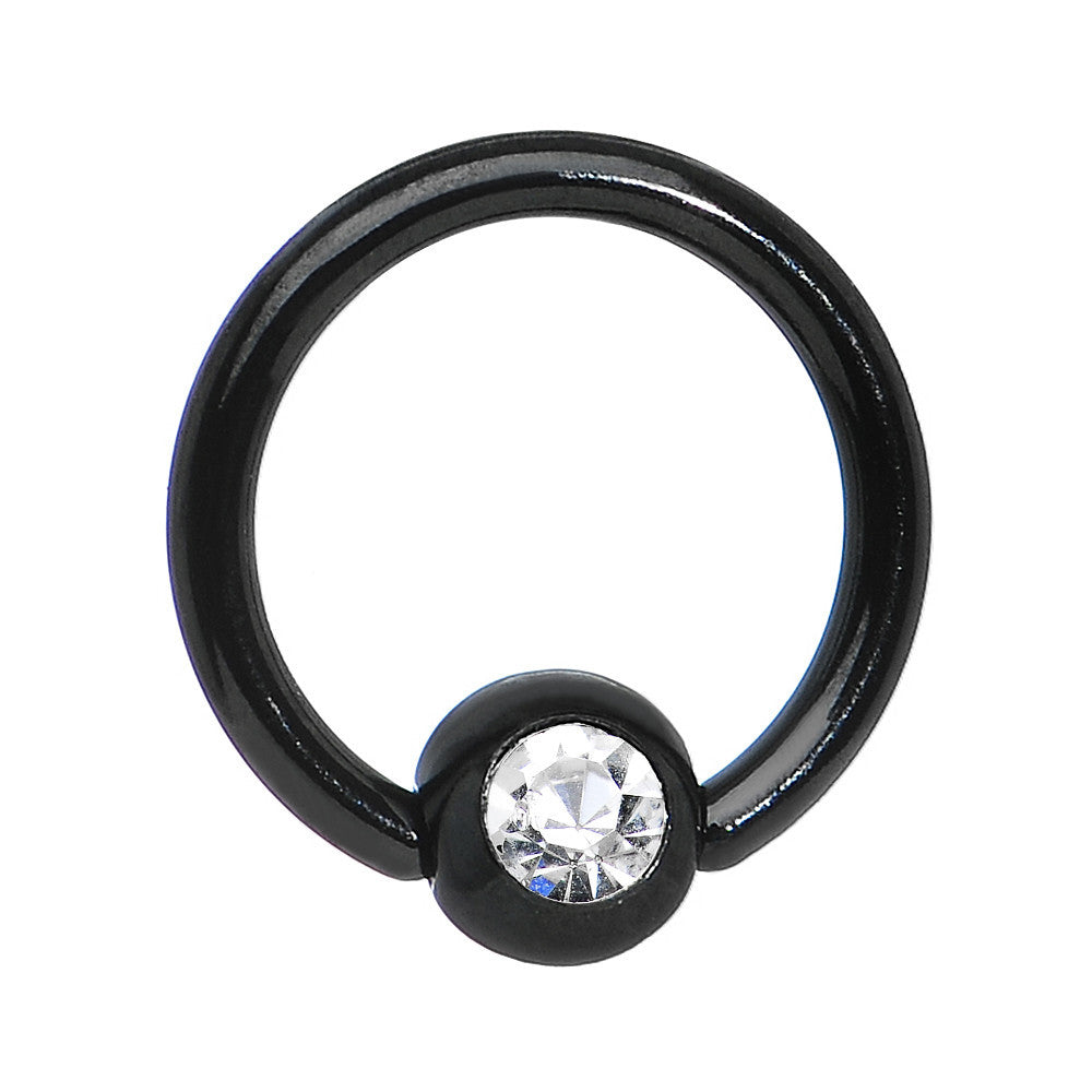 16 Gauge 5/16 Clear Gem Black Anodized Titanium BCR Captive Ring