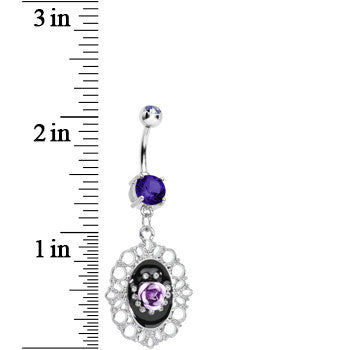 Tanzanite Purple Gem Fantasy in Bloom Purple Rose Flower Dangle Belly Ring