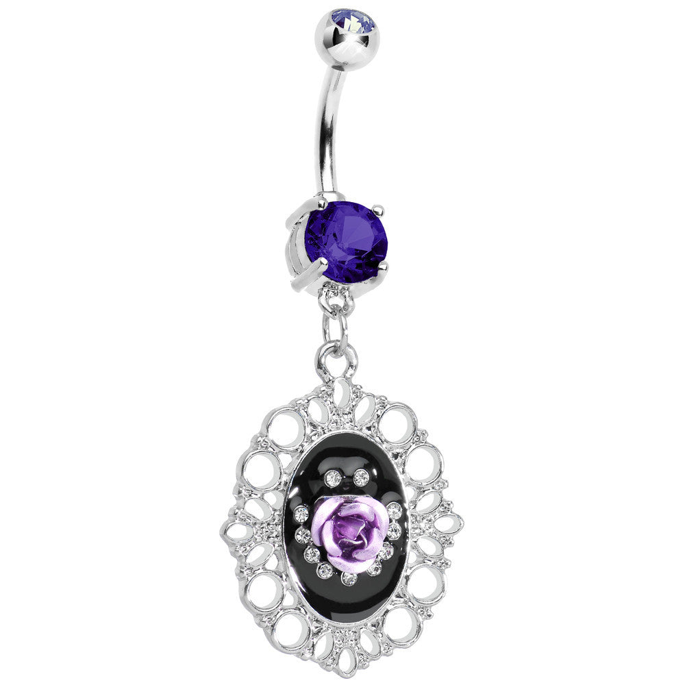 Tanzanite Purple Gem Fantasy in Bloom Purple Rose Flower Dangle Belly Ring