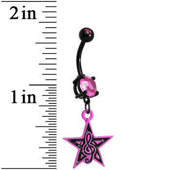 Pink Gem G-Clef Musical Superstar Dangle Belly Ring