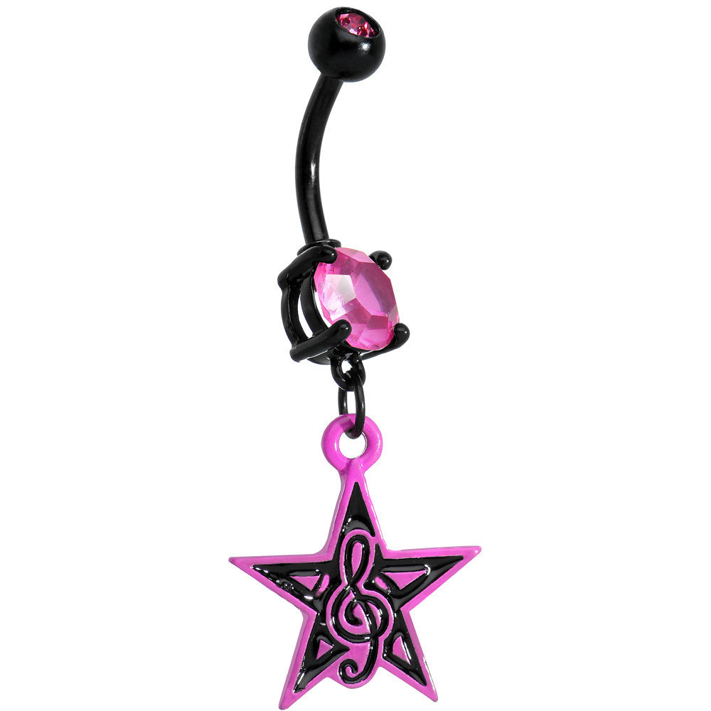 Pink Gem G-Clef Musical Superstar Dangle Belly Ring