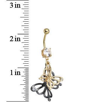 Crystalline Gem Gold Plated Dual Butterfly Dangle Belly Ring