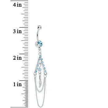 Aqua Gem Inverted V Bead and Chains Chandelier Belly Ring