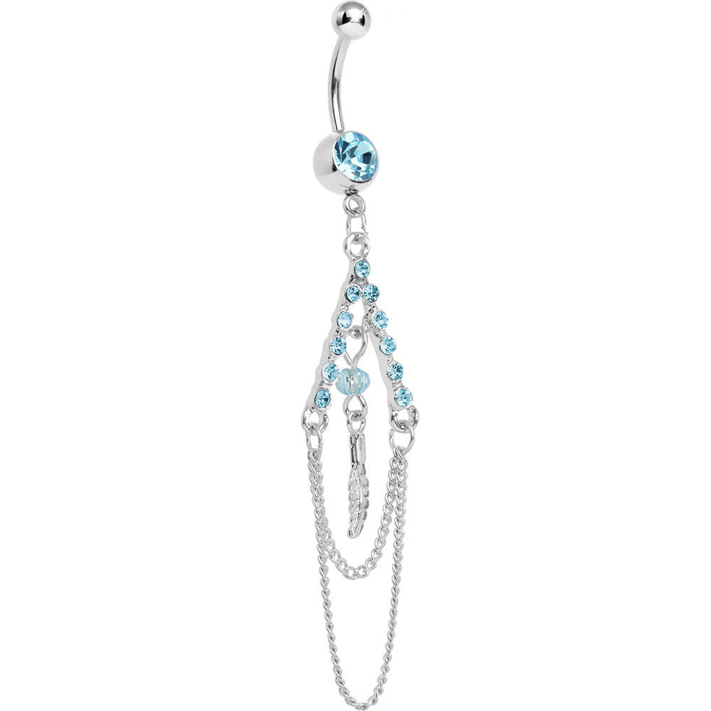 Aqua Gem Inverted V Bead and Chains Chandelier Belly Ring