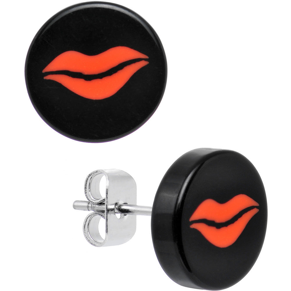 Black and Red Smooch Lips Stud Earrings