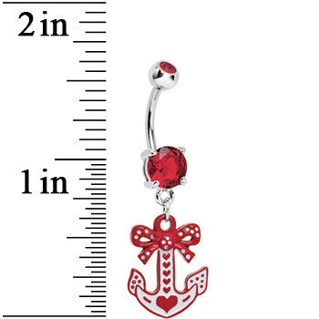 Red Gem Valentine's Nautical Anchor Dangle Belly Ring