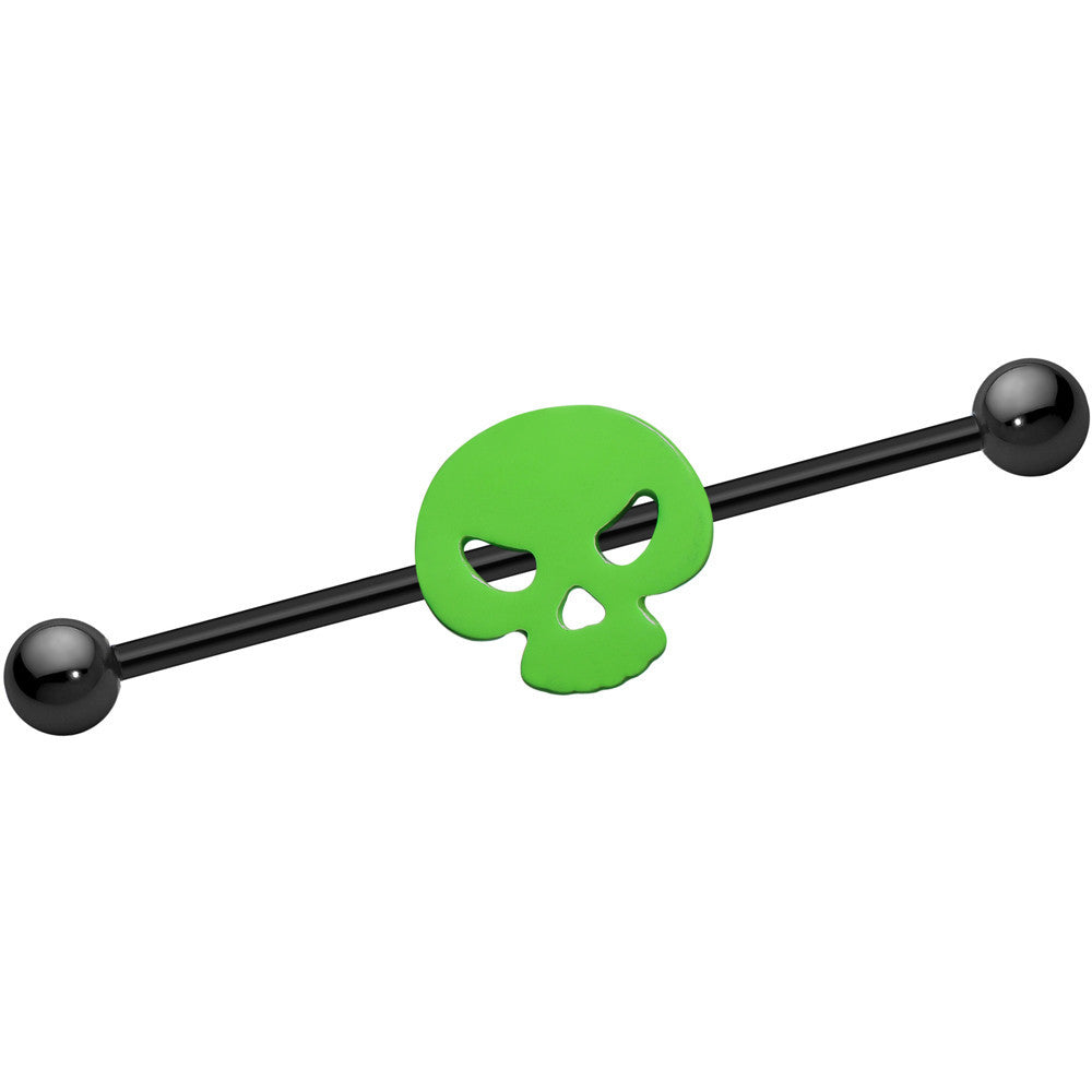 Black Anodized Titanium Fierce Green Half Skull Industrial Barbell