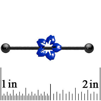 Black Anodized Titanium Blue Hawaiian Flower Industrial Barbell