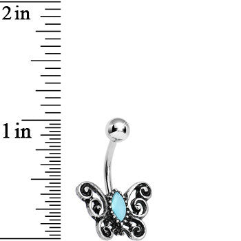 Turquoise Marquise Gem Antique Butterfly Belly Ring