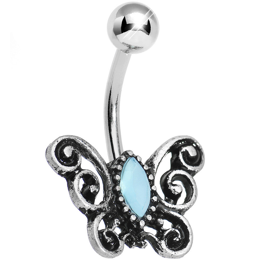 Turquoise Marquise Gem Antique Butterfly Belly Ring