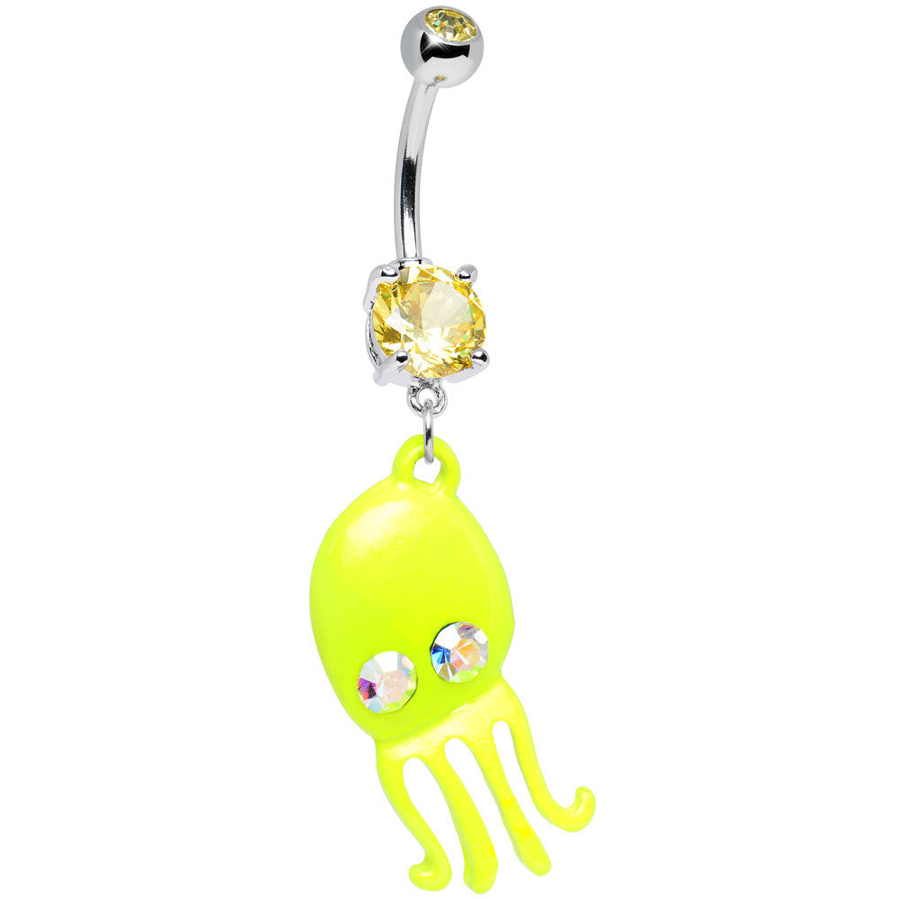 Yellow Aurora Gem Neon Baby Octopus Dangle Belly Ring