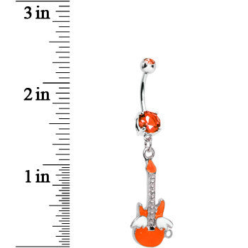 Double Orange Gem Goddess of Rock Neon Guitar Dangle Belly Ring